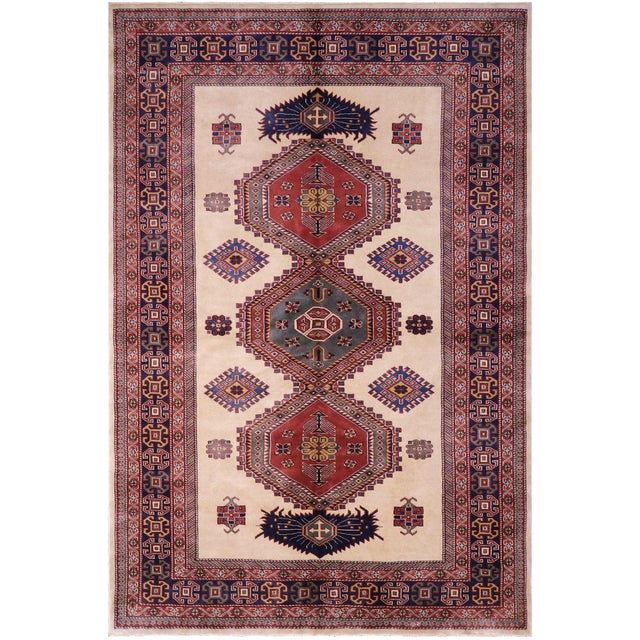 Boho Chic Shirwan Beige/Blue Wool Rug - 5'3''x7'3'' For Sale - Image 10 of 10