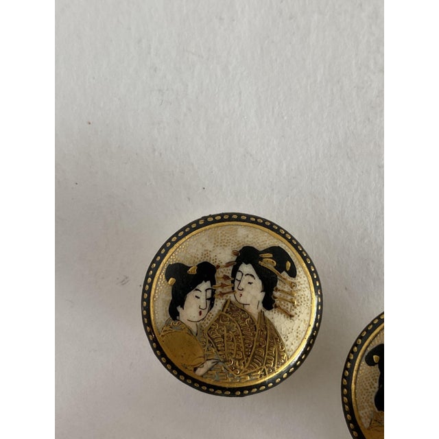 Late Meiji Era Hand Painted Geisha Satsuma Button Set of 5 For Sale - Image 9 of 10