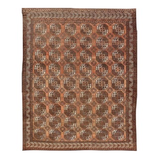 Antique Turkomen Ersari Rug With Gul Design in Orange, Brown 9'7 X 12'10 For Sale