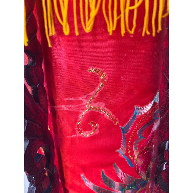 Vintage Mid 20th Century Red Chinese Palace Lanterns With Embroidered Dragons and Tassels - a Pair For Sale - Image 10 of 12