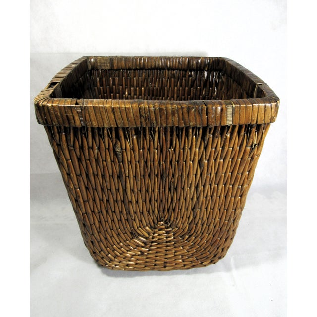 Vintage Square Woven Wicker Basket, Tapered Design Tightly Braided For Sale - Image 4 of 9