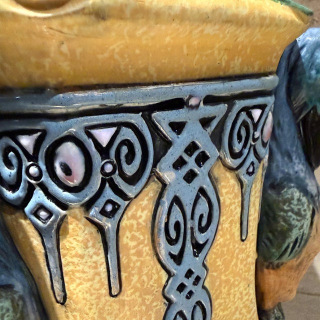 Yellow Art Nouveau Majolica Ceramic Planter Cachepot Jardinière Ducks For Sale - Image 8 of 14