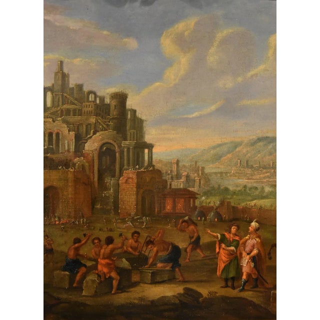 Flemish Artist, Landscape with Tower of Babel, 17th-18th Century, Oil on Canvas, Framed For Sale - Image 14 of 17