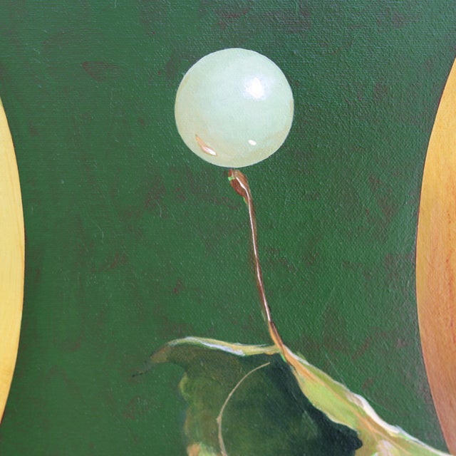 Autumn's Last Dance - Abstract Modern Surrealist Dark Green and Yellow Painting Artwork by Jeff Faust For Sale - Image 4 of 10