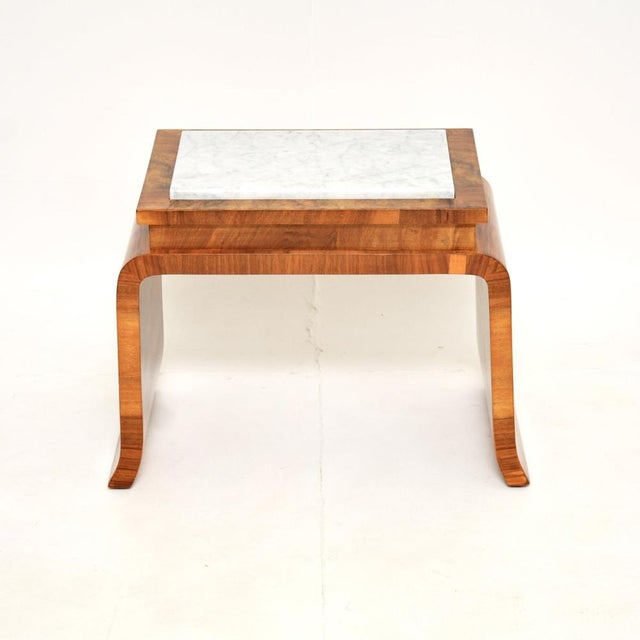 A stunning Art Deco burr walnut marble top side table. This was made in England, it dates from the 1930’s. The quality is...