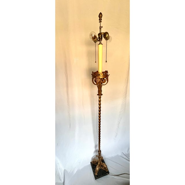 Metal Vintage Gilt Bronze Floor Lamp W/Marble Base For Sale - Image 7 of 13