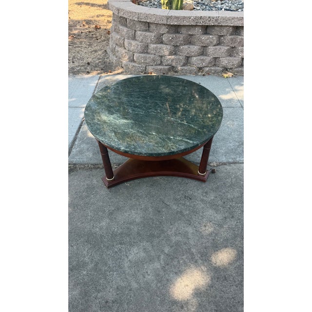 Vintage French Empire Neoclassical Style Mahogany Green Marble TopCoffee Table For Sale - Image 13 of 13