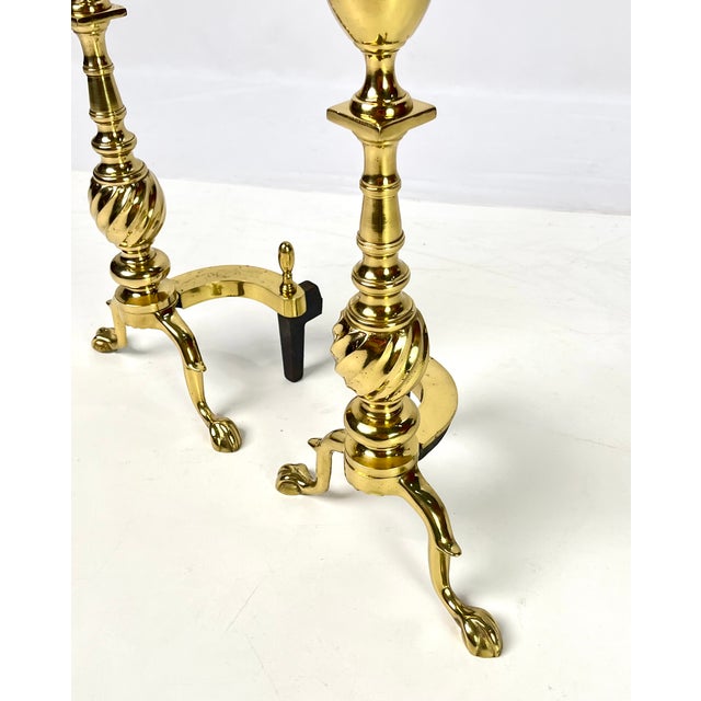 Pair of Vintage Brass Urn & Spiral Federal Style Flame Top Andirons – Claw & Ball Feet For Sale - Image 13 of 13
