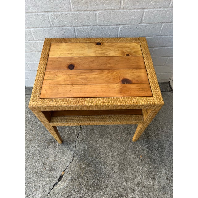 Vintage Coastal Milling Road Woven Rattan Pine Side Table. Division of Baker Furniture. Excellent condition, rattan all...