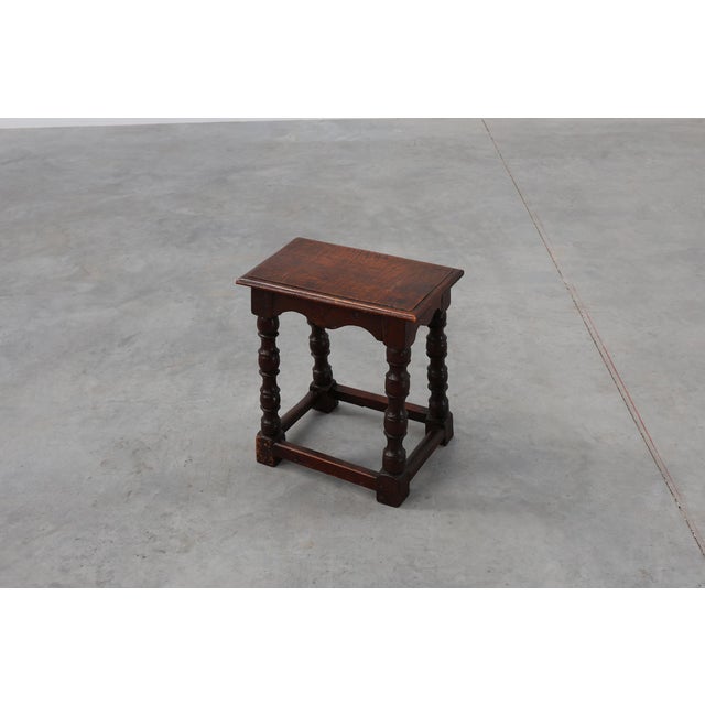 Brown 19th Century Oak Rectangular Joint Stool with Turned Legs, France, 1820 For Sale - Image 8 of 13