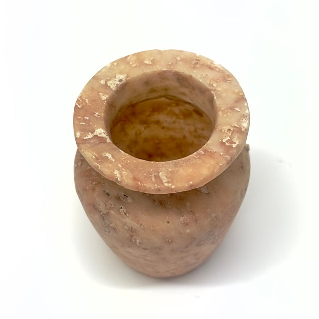 Antique Hand-Carved Pink Alabaster Vessel, Egyptian For Sale - Image 4 of 7