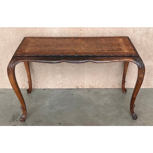 Vintage Burl Walnut Queen Anne Style Rectangular Coffee Table For Sale - Image 4 of 12