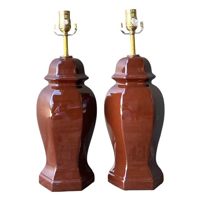 Vintage Ceramic Ginger Jar Table Lamps - A Pair For Sale