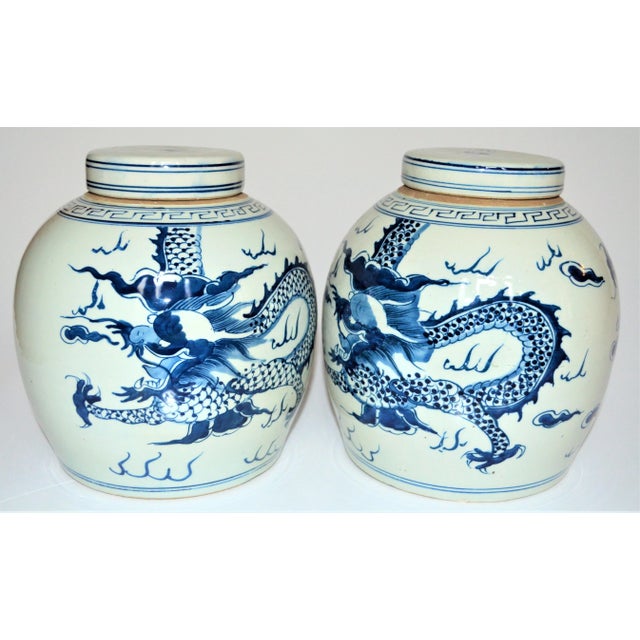 Ceramic Chinoiserie Ginger Jars With Dragons - a Pair For Sale - Image 7 of 12