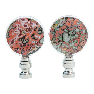Marbled Graffiti Paint Lamp Finials - a Pair For Sale