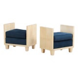 A Pair of Small Parchment Covered Upholstered Benches in the Manner of Jean-Michel Frank For Sale