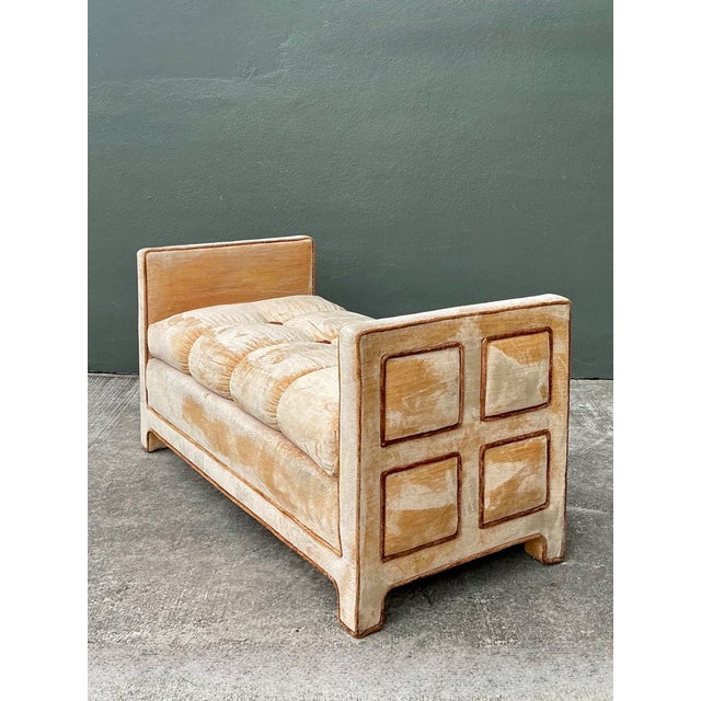 Wood Vintage Crushed Velvet Tufted Bench For Sale - Image 7 of 12