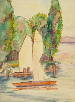 Erika Schob, Lakeside Watercolor - Sailboats on the Lake