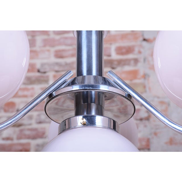 1920s Art Deco Chandelier in Chrome-Plated Steel and Opal Glass, Czech, 1920s For Sale - Image 5 of 13