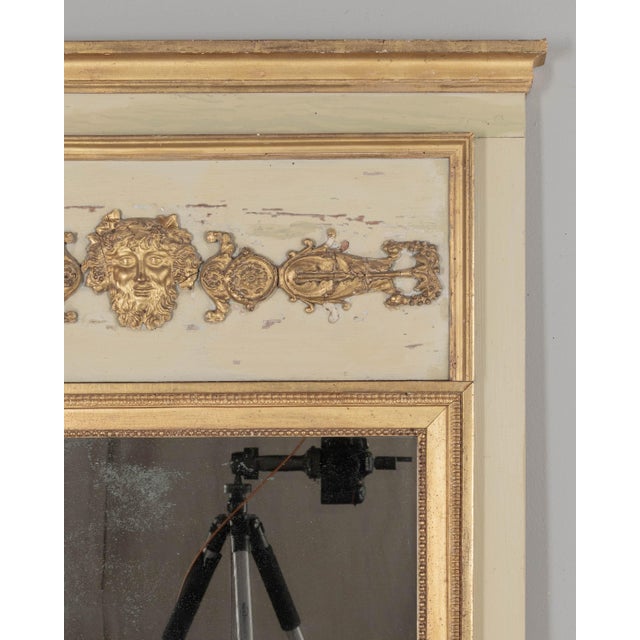 Louis XVI Style Trumeau Mirror, Painted Pine Frame, Gilded Trim, 1900s For Sale - Image 4 of 12