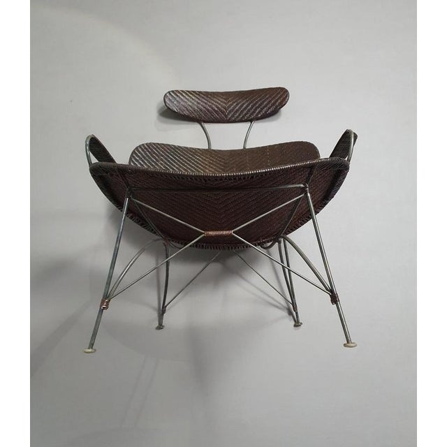 Brown Rattan and Metal Lounge Chair by Yuzuru Yamakawa, 1980s For Sale - Image 5 of 11