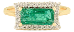 14k Gold Zambian Emerald & Diamond East to West Ring Size 7
