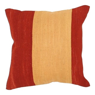 Arteverk Handwoven Reversible Wool Kilim Pillow — Red & Gold Color-Block For Sale