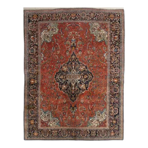 Antique Farahan Sarouk Handmade Oriental Rusty Red & Navy Blue Rug