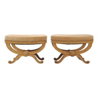 Pair of Michael Taylor Neoclassical Curule d'Orsay Ottoman Benches For Sale