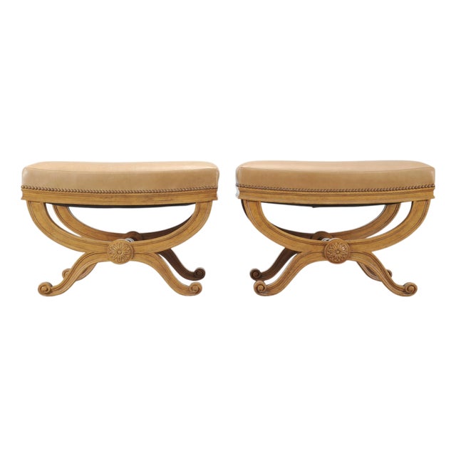 Pair of Michael Taylor Neoclassical Curule d'Orsay Ottoman Benches For Sale