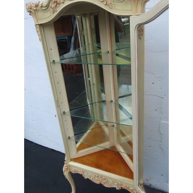 Wood French Tall Painted Corner Vitrine Display Curio Cabinet Cupboard 6676 For Sale - Image 7 of 18