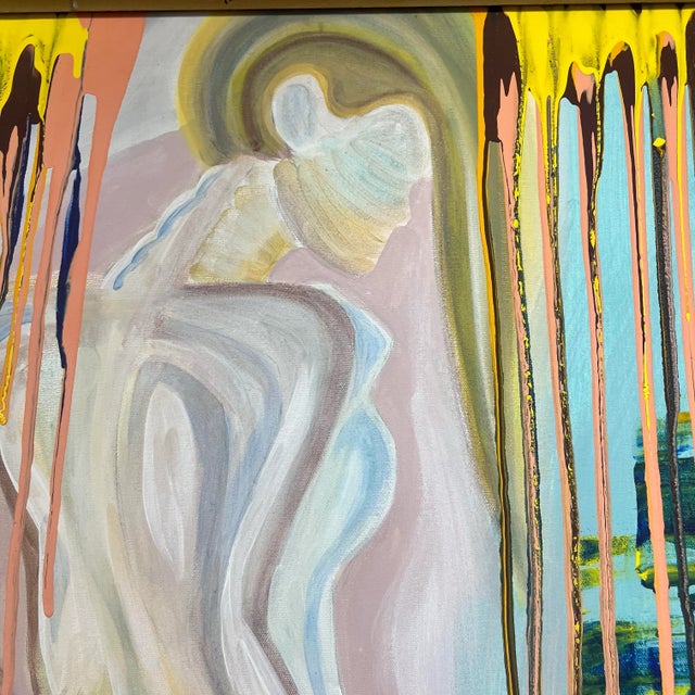 Turquoise Colorful Late 20th Century Nude Abstract Painting For Sale - Image 8 of 9