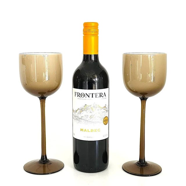 Glass 1960s Carlo Moretti Cafe Au Lait Long Stemmed Wine Glasses , a Pair For Sale - Image 7 of 12