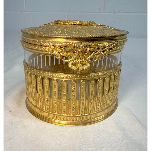 Antique Ornate Victorian Ormolu Bronze Crystal Jewelry Powder Vanity Box Casket For Sale - Image 10 of 10