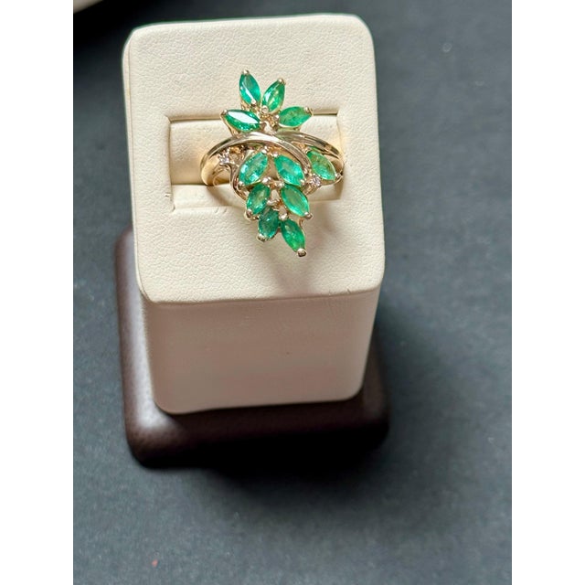 1.5 Ct Natural Emerald, Marquise Stone and 2 Diamond Ring 14 Karat Yellow Gold For Sale - Image 17 of 18