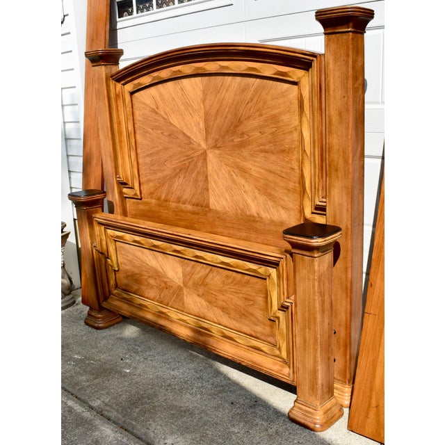 Vtg. Queen Size Wood Tuscan Style Complete Bed W/Rails For Sale - Image 9 of 17