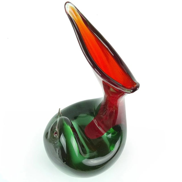 Glass Vintage Cenedese Murano Antonio Da Ros Gino 1961 Sommerso Red Gray Italian Art Glass Bird Sculptural Vase For Sale - Image 7 of 9