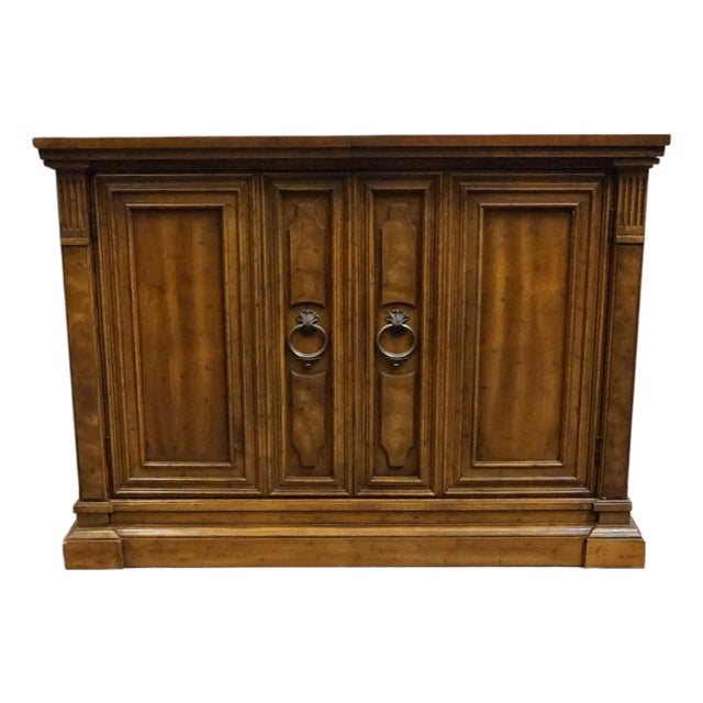 Drexel Furniture Walnut Italian Neoclassical Tuscan Style 60" Slide Top Server Buffet For Sale