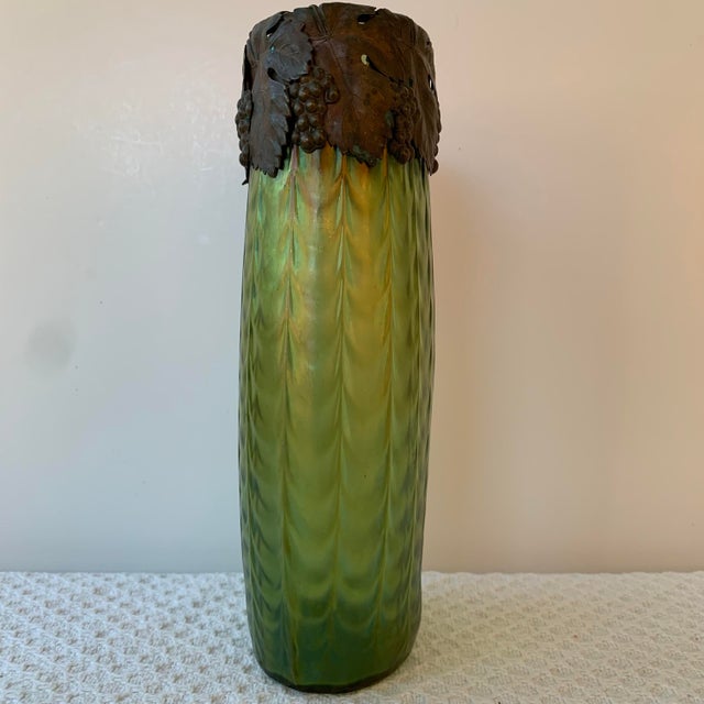 Bohemian Green Iridescent Glass Vase (Loetz/Kralik?) For Sale - Image 4 of 11