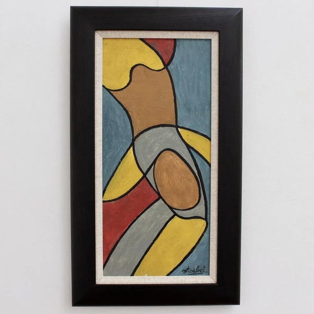 Composition on blue background', oil on board (circa 1960s), by edgar stoëbel (1909-2001). In his inimitable style, artist...