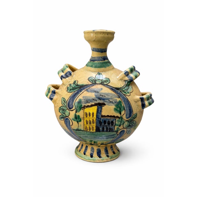 Ceramic Mid-Century Modern Sicilian Caltagirone Ceramic Pilgrim Flask Majolica Vase, 1980 For Sale - Image 7 of 7