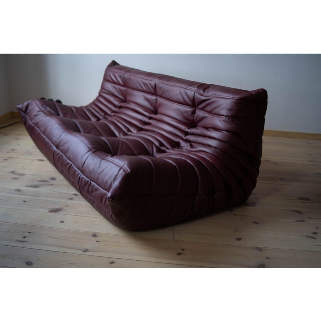 Togo Set in Burgundy Brown Leather, 1970s, Set of 5 For Sale - Image 14 of 15