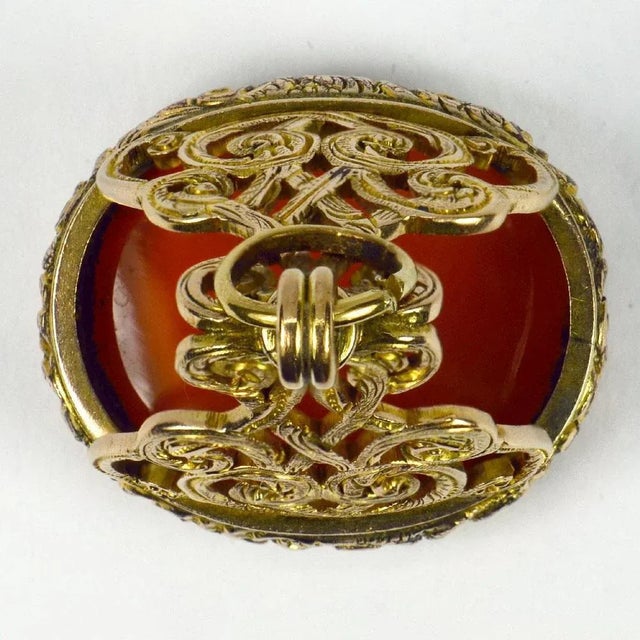 Large Carnelian Yellow Gold Fob Charm Pendant, 1890s For Sale - Image 4 of 18