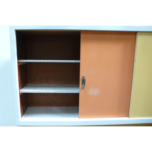 Wood Vintage German Kitchen Cabinet with Sliding Doors in Multi Colors, 1950s For Sale - Image 7 of 14