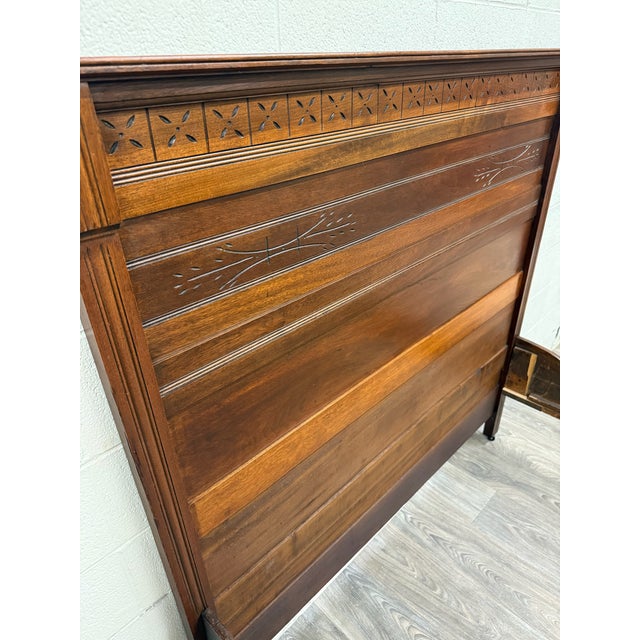 Antique Full Size Late 19th Century Victorian Eastlake Walnut Bed For Sale - Image 4 of 12