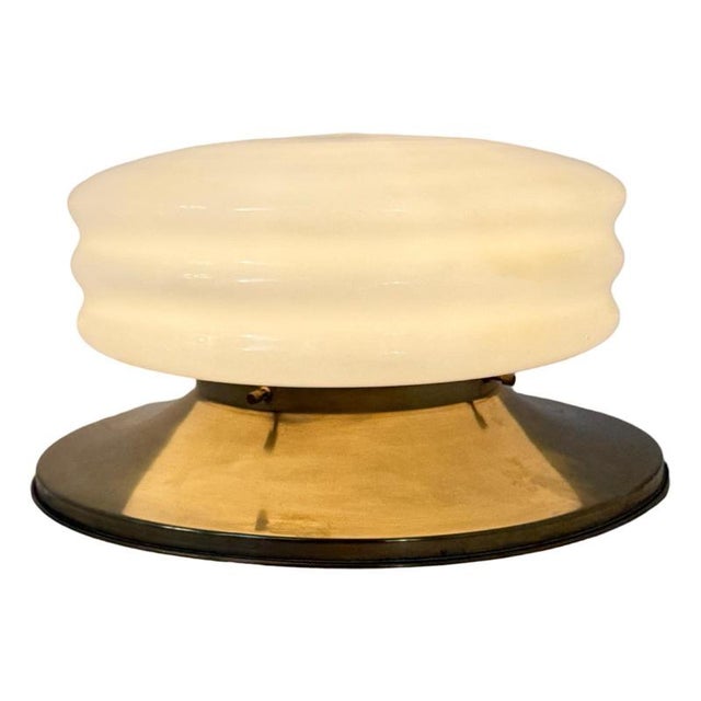 Vintage Art Deco Italian Brass and Opaline Glass Ceiling-mounted Lamp from Deknudt Lustrerie For Sale - Image 9 of 9