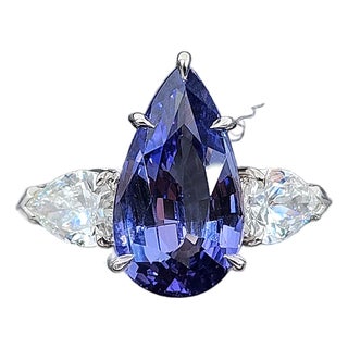 5.09 Ct Gia Certified Nh Color Change Sapphire & Diamond Ring Size 6.5 For Sale