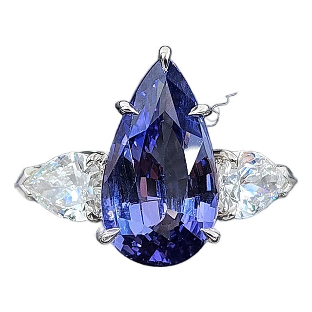 5.09 Ct Gia Certified Nh Color Change Sapphire & Diamond Ring Size 6.5 For Sale