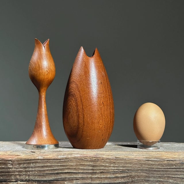 Vintage Danish Mid Century Hand Turned Vase and Candlestick Holder For Sale - Image 4 of 9