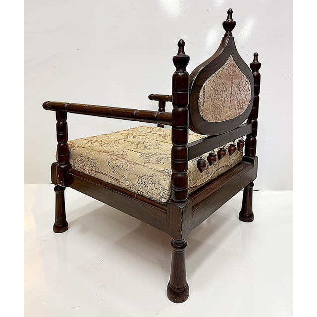 Carved End of Indo-British Colonial Period Lounge Chairs, Pair For Sale - Image 4 of 7